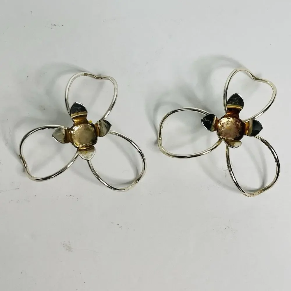 mcm minimalist set of 2‎ slim candle holders silver tone flowers